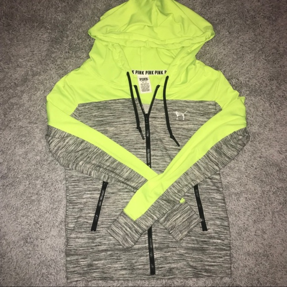 PINK Neon Grey Zip Up Hoodie